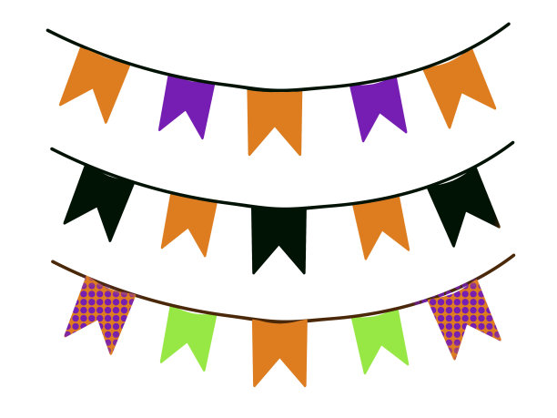 带有传统万圣节颜色旗帜的节日花环。孤立的白色背景。图片下载