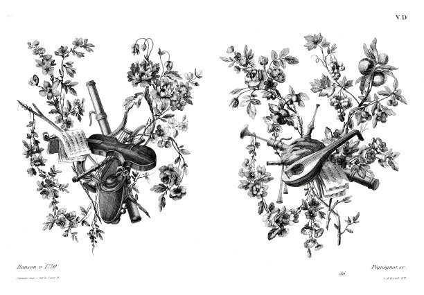 音乐奖杯，Pierre Ranson，约1770年(2个图案)，路易十五时期，Old decoration 1875年。图片下载