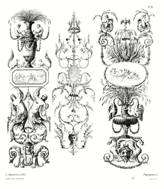 Frieze和panel, L. Janneret，约1785年(2个图案)，路易十六时期，Old decoration 1875年。图片下载