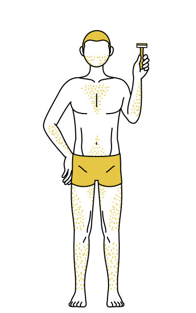 线条画的男人忍受着浓密的体毛，拿着刀片图片下载