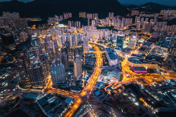 香港九龙市区、土瓦区和红磡区的壮丽夜景图片下载