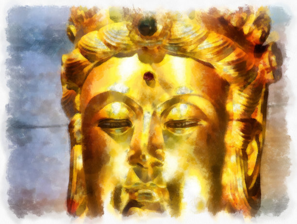 泰国曼谷的古代建筑和古代艺术景观水彩风格插画印象派绘画。图片下载