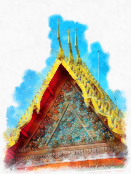 泰国曼谷的古代建筑和古代艺术景观水彩风格插画印象派绘画。图片下载