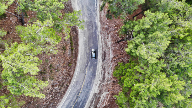 航拍沥青道路和绿色森林图片下载