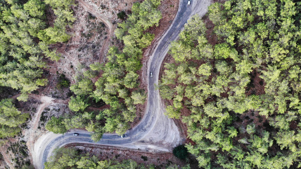 航拍沥青道路和绿色森林图片下载