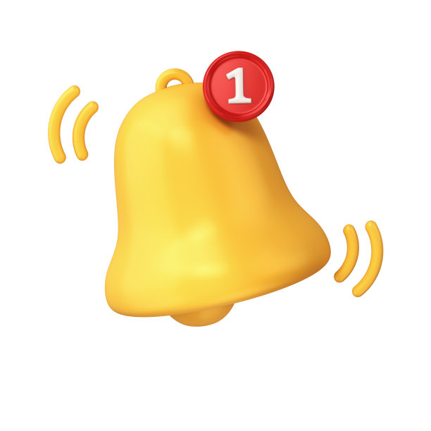 通知铃黄色图标，1通知在红色计数器隔离和剪切路径图片下载