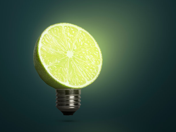 绿色能源概念与石灰灯泡图片下载