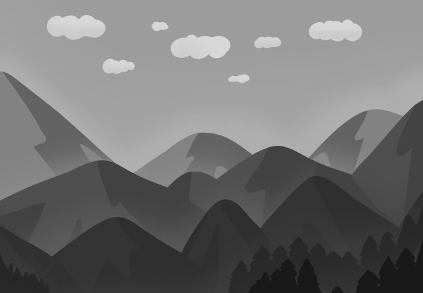 黑色和灰色插图山脉与森林图片下载