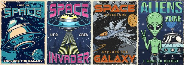 太空布景老式彩色海报图片下载