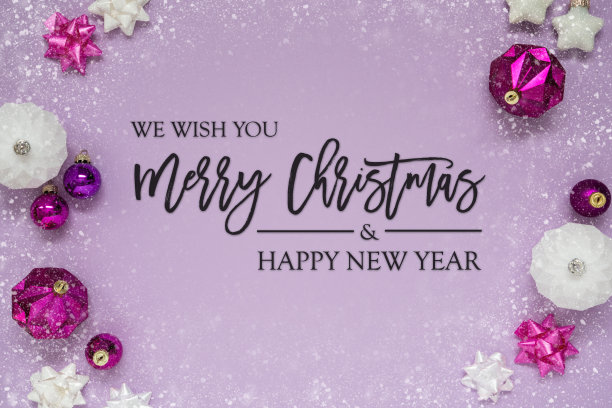紫色圣诞背景，文字圣诞快乐，新年快乐，雪花图片下载