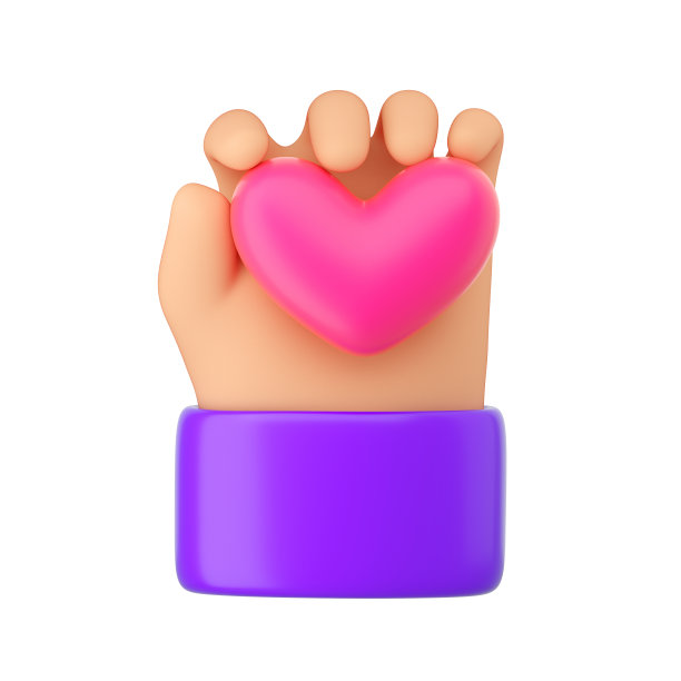 人的手牵着粉红的心。图片下载