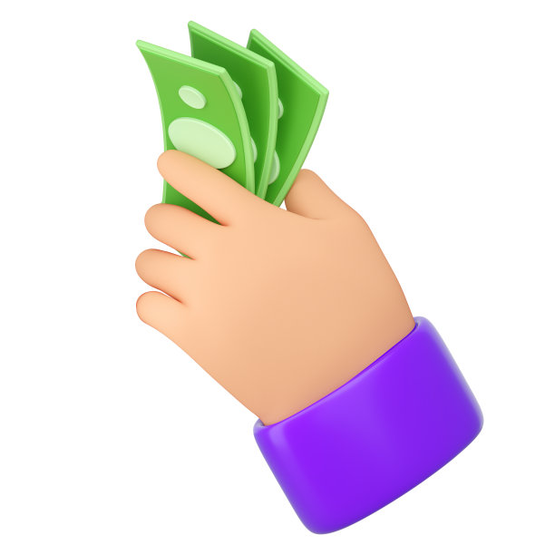 3d人的手拿着绿色的钞票。图片下载