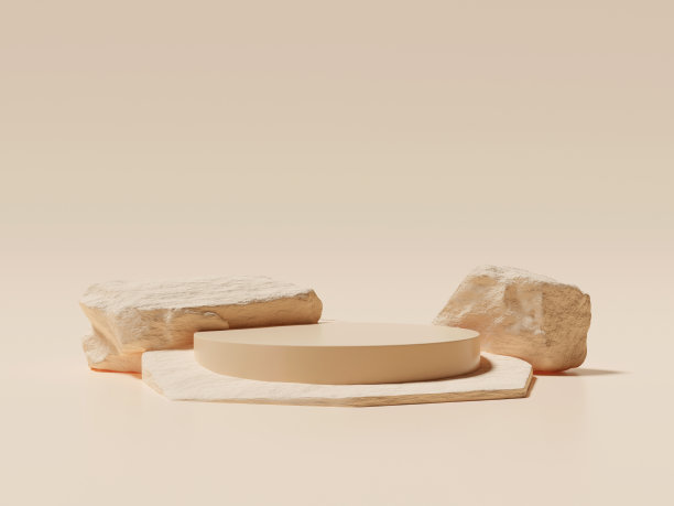 3d渲染的小石头形成一个产品平台，展示美容和化妆品产品。图片下载