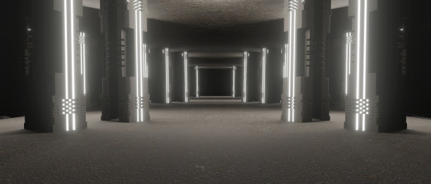 抽象的未来主义光形状在黑色背景和反光混凝土与空白的文字非凡的灰色技术背景墙纸3D渲染图片下载