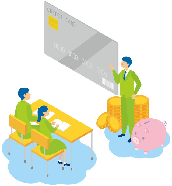 年轻的学生和老师讲授信用卡知识图片下载