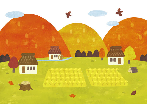 秋水彩画中的日本乡村风光图片下载