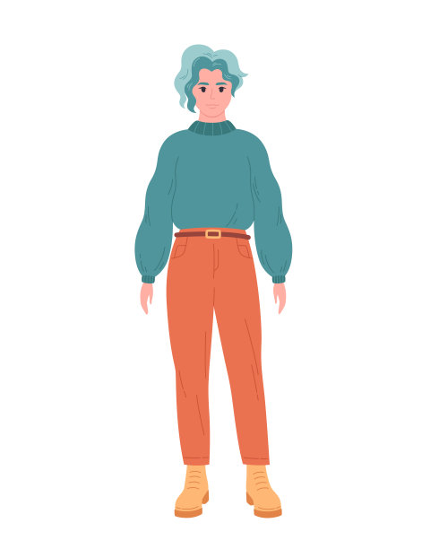 现代的年轻女子，短发，穿着休闲装。时尚的时尚外观。毛衣，牛仔裤，靴子，保暖的衣服。手绘矢量图图片下载