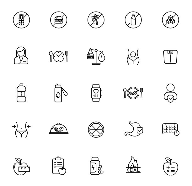 营养大纲图标孤立在白色背景。营养线图标为网页和UI设计，移动应用程序，印刷测谎和促销广告业务图片下载