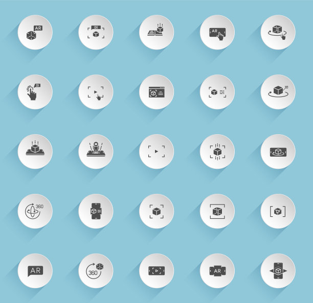 增强现实矢量图标在圆形膨胀的纸圈与蓝色背景上的透明阴影。增强现实tock矢量图标的网页，移动和用户界面设计图片下载