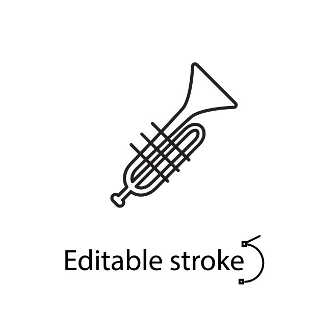 音乐小号轮廓图标。音乐会项目。音乐商店。可编辑的中风。孤立矢量股票插图图片下载