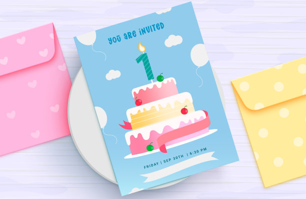 生日卡片矢量设计。生日邀请卡的孩子聚会庆祝在木制背景。图片下载