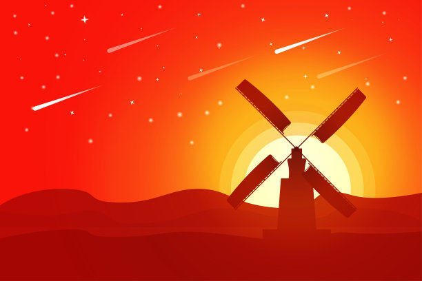 日出时的风车和田野图片下载