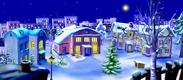 城市冬夜插图图片下载