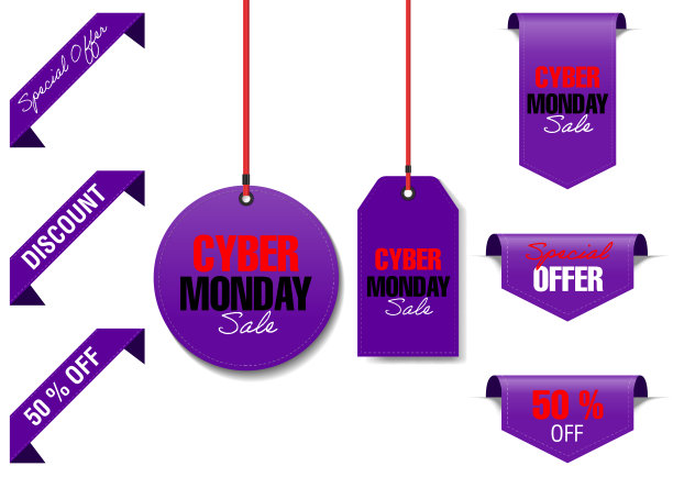 网络星期一写紫色价签和横幅设置图片下载