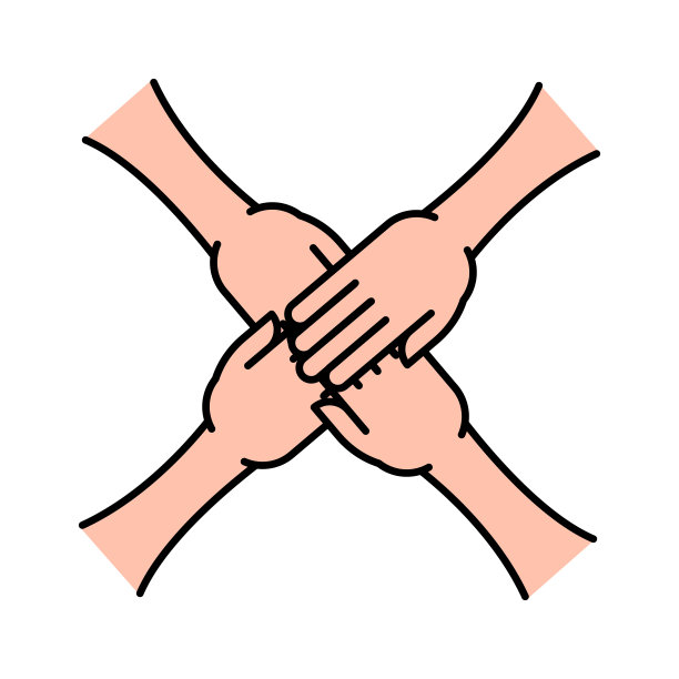 四只手放在另一只上面。人们用手连接在一起签名。矢量插图。运动队、慈善机构或志愿者团体的标志。图片下载