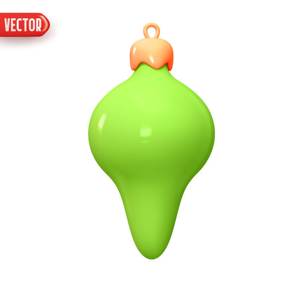 装饰圣诞树圆锥体形状的小玩意。装饰的节日装饰元素。逼真的3d设计在塑料卡通风格。假日对象隔离在白色背景上。矢量图图片下载