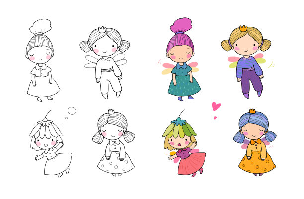 配有可爱的卡通仙女。木精灵。小女孩公主长着翅膀飞过鲜花。有趣的瓢虫。矢量图图片下载