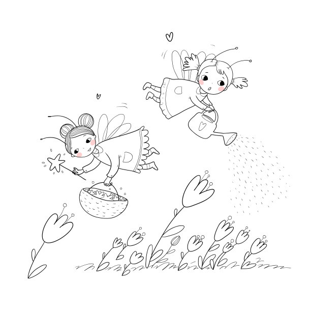 可爱的卡通小仙女。木精灵。小女孩公主长着翅膀飞过鲜花。有趣的瓢虫。矢量图图片下载