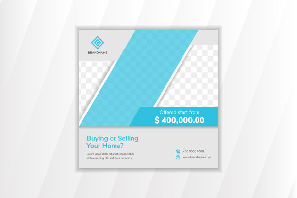 抽象几何社交媒体横幅模板设计，促进买卖你的家图片下载