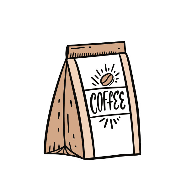 手绘风格包装咖啡。彩色卡通涂鸦矢量插图。图片下载
