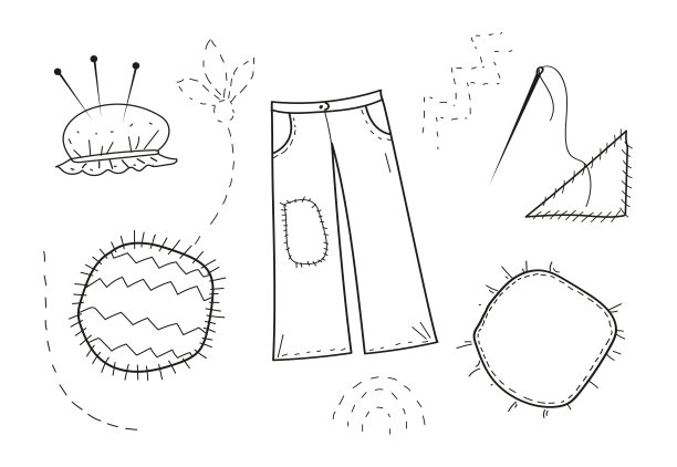 补衣服。矢量涂鸦手绘一套缝布补丁图片下载