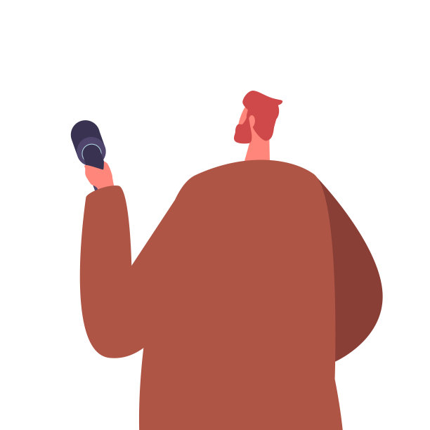 带有麦克风后视图的男性角色。记者采访、访问新闻发布会或新闻发布会图片下载