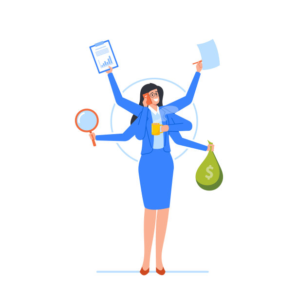 多任务处理，项目时间管理，个人生产力概念。管理多重任务的高效商业女性图片下载