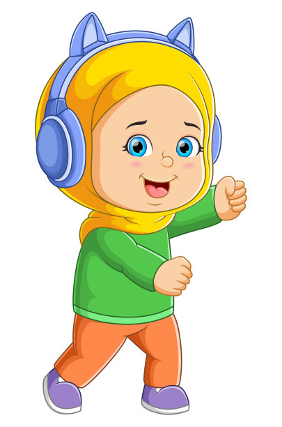 游戏女孩正带着快乐的表情边走边听着音乐图片下载