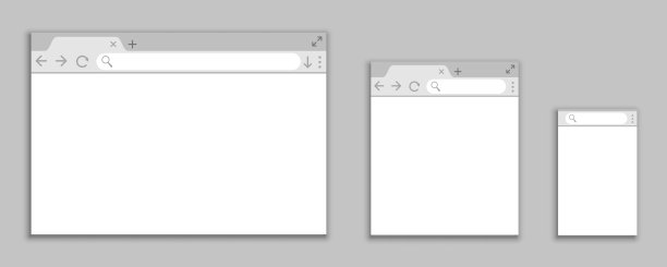 简单的浏览器窗口在平面风格，设计一个简单的空白网页，在互联网上搜索，模板浏览器窗口的电脑，平板电脑和手机-股票图片下载