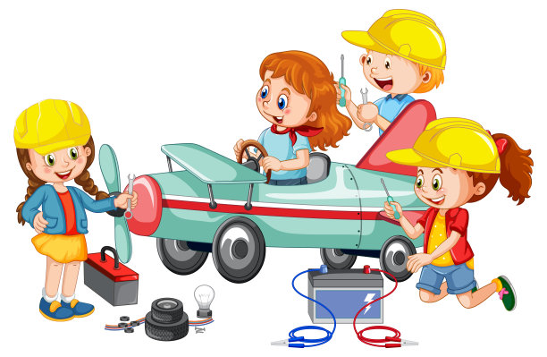 孩子们一起修理飞机图片下载