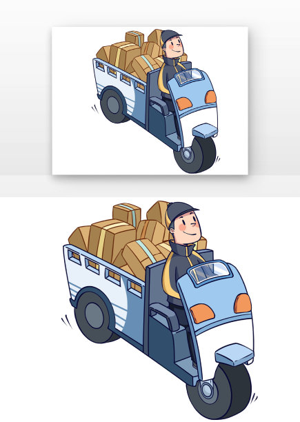 卡通快递员骑电动车送快递图片下载