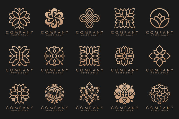 花卉装饰标志图标集。抽象美人花或曼荼罗标志设计集合。图片下载