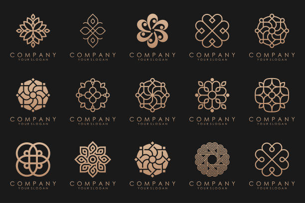 花卉装饰标志图标集。抽象美人花或曼荼罗标志设计集合。图片下载