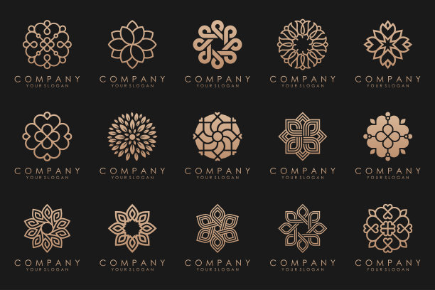 花卉装饰标志图标集。抽象美人花或曼荼罗标志设计集合。图片下载