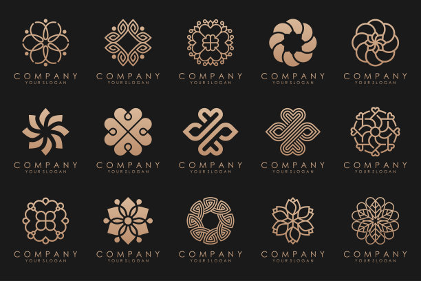 花卉装饰标志图标集。抽象美人花或曼荼罗标志设计集合。图片下载