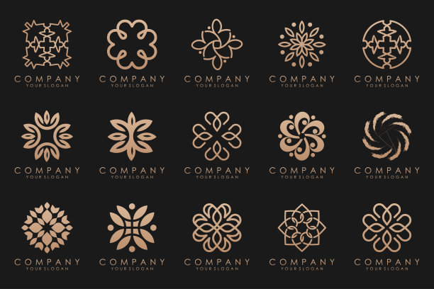 花卉装饰标志图标集。抽象美人花或曼荼罗标志设计集合。图片下载