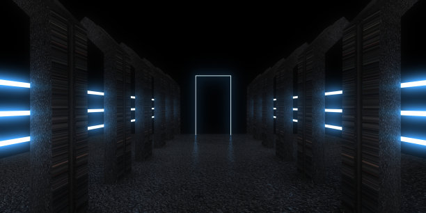 3D抽象背景与霓虹灯。霓虹隧道。空间建设。3d插图图片下载