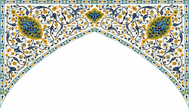 一个有阿拉伯风格图案的拱门，背景为白色。图片下载