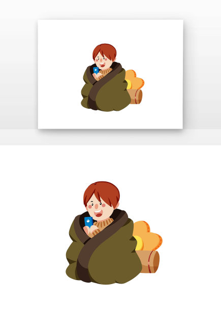 冬天儿童裹被子玩手机图片下载