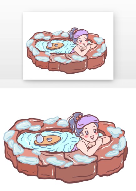 手绘泡温泉女孩图片下载